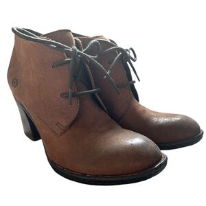 Born Fina Brown Leather Ankle Heeled Boots Booties 7.5